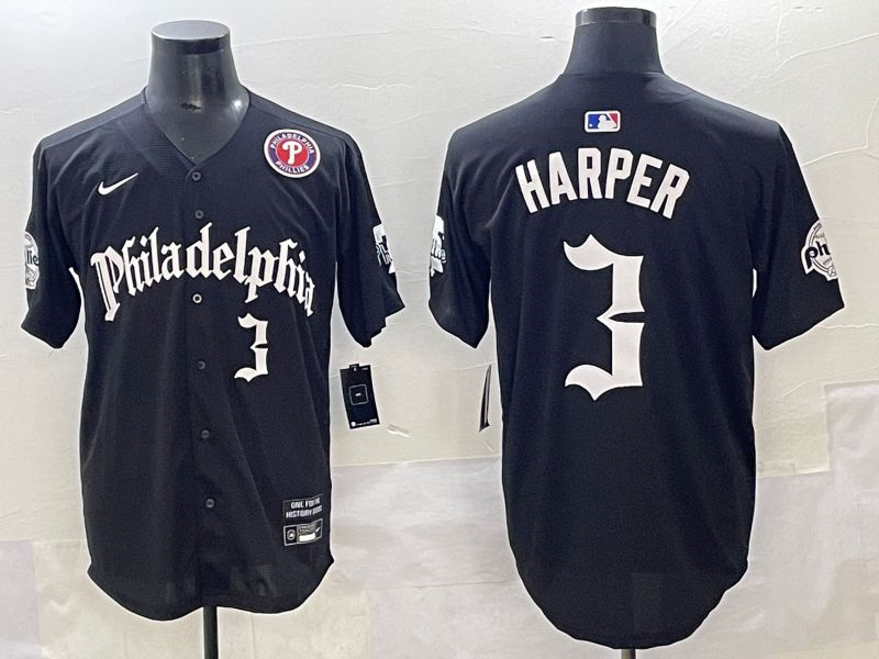 Men 2025 Philadelphia Phillies #3 Harper Black Five generations Joint Name Nike MLB Jersey style 5->philadelphia phillies->MLB Jersey